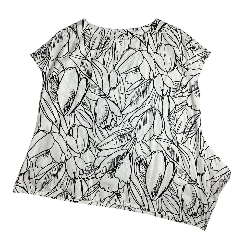 Bryn Walker Asymmetrical Black White Floral Oversized Top  Size S  Lagenlook